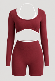 burgundy shorts two piece set
