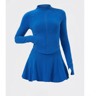coral blue zip up skirt two piece set